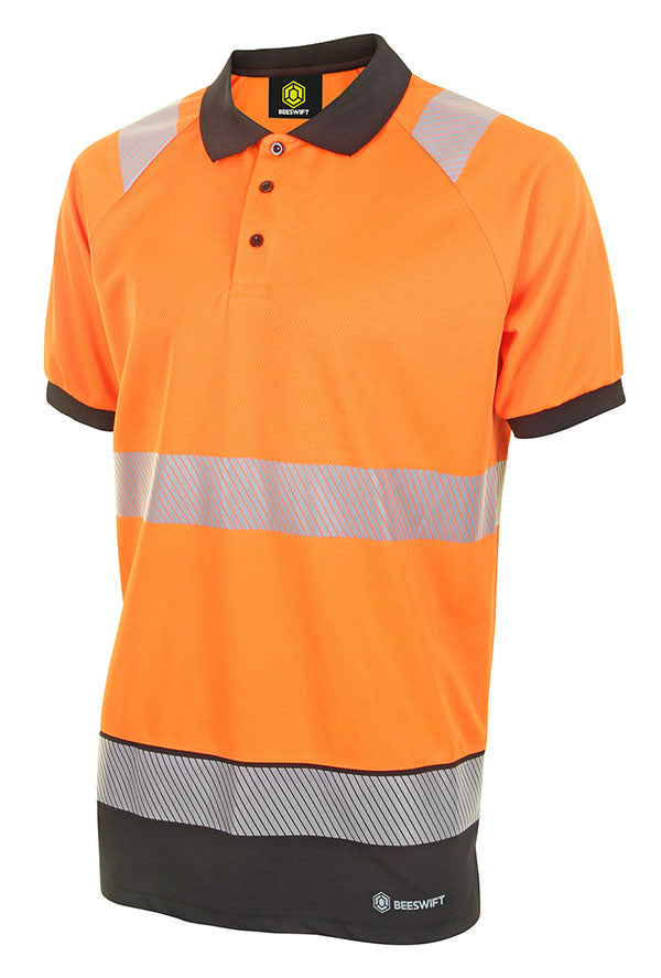 HVTT010ORBL HIVIS TWO TONE POLO SHIRT S/S OR/BLK