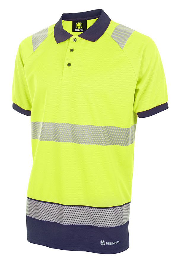 HVTT010SYN HIVIS TWO TONE POLO SHIRT S/S SAT YELL/NVY
