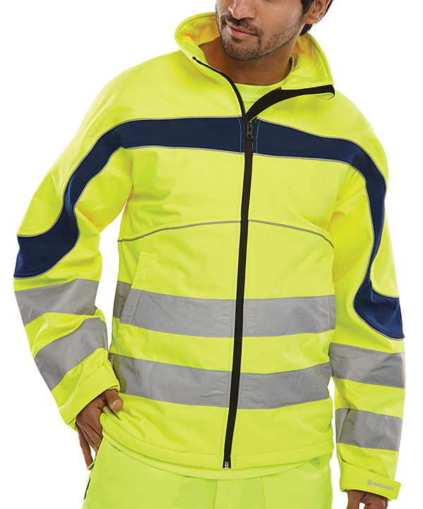 ET40SY Eton Hi-viz Soft Shell Jacket Saturn Yellow / Navy