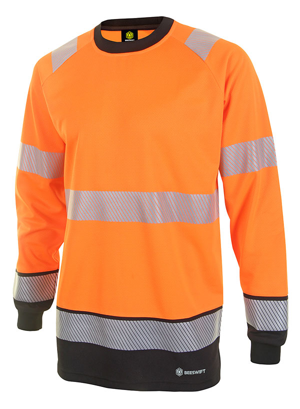 HVTT005ORBL Hivis Two Tone Long Sleeve T Shirt Orange / Black