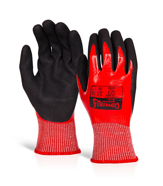 GZ109REN Glovezilla Waterproof Nitrile Cut D Glove Red