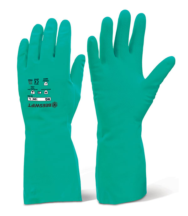 NG Nitrile Gauntlet Flocked Lined Green