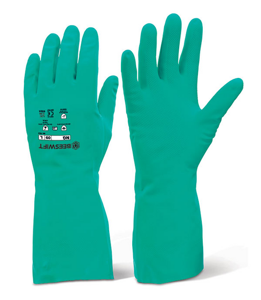 NG Nitrile Gauntlet Flocked Lined Green