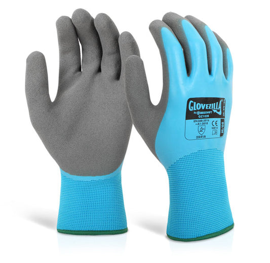 GZ102BL Glovezilla Waterproof Latex Gripper Glove Blue