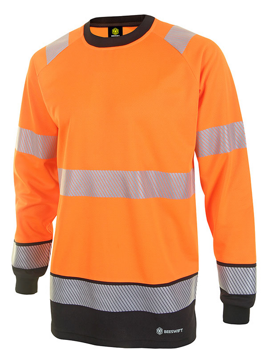 HVTT005ORBL Hivis Two Tone Long Sleeve T Shirt Orange / Black
