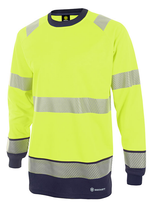 HVTT005SYN Hivis Two Tone Long Sleeve T Shirt Saturn Yellow / Navy
